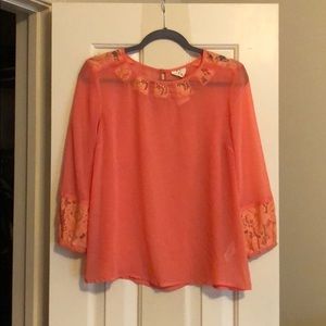 Sheer salmon 3/4 length sleeve top